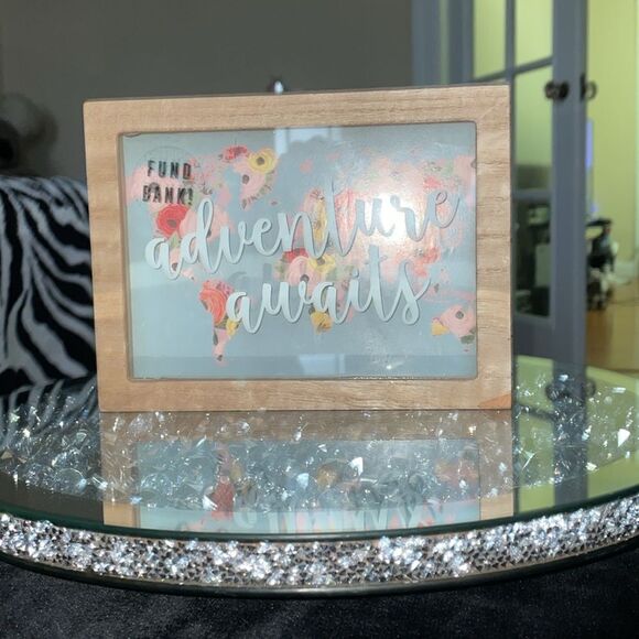 Eccolo Adventure awaits piggy bank savings money jar clear wooden picture frame - Picture 3 of 10